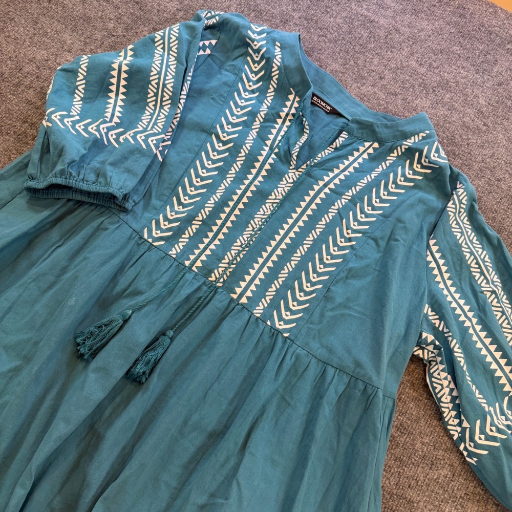 Bloomchic Teal Cotton Embroidered Boho Babydoll Tiered Dress Plus Size 18-20 - Picture 2 of 10